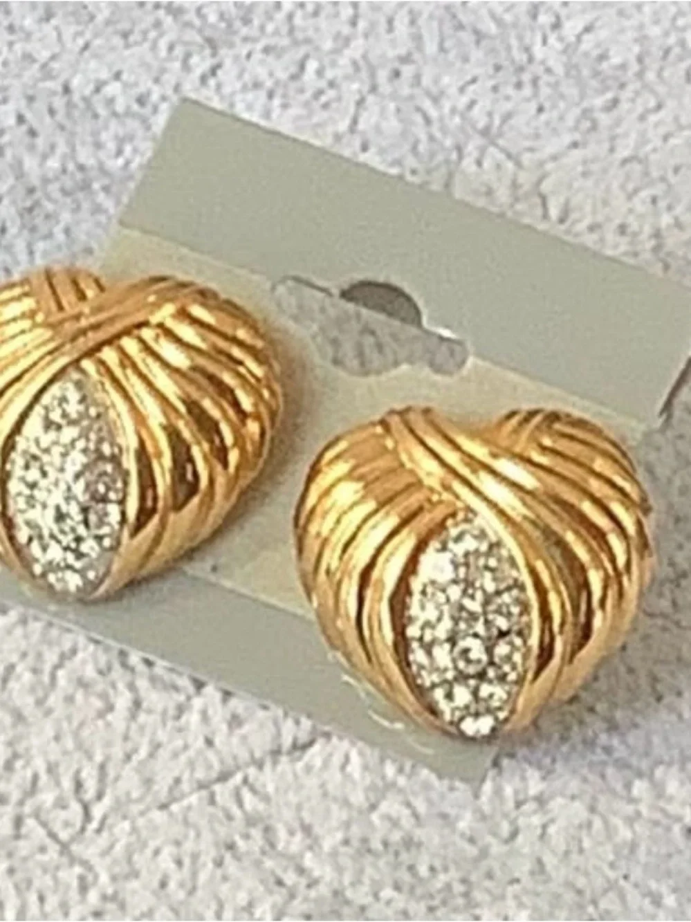 Ellen Kiam Gold Heart Pierced Earrings with Crystal Pavé Accent